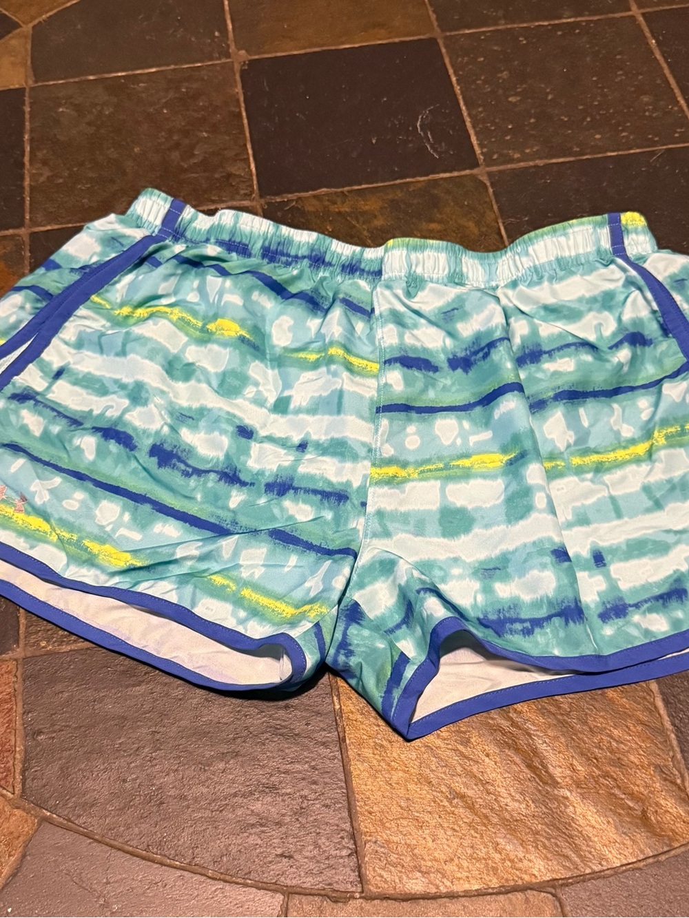 Under Armour Light Blue Patterned Athletic Shorts with Navy Trim